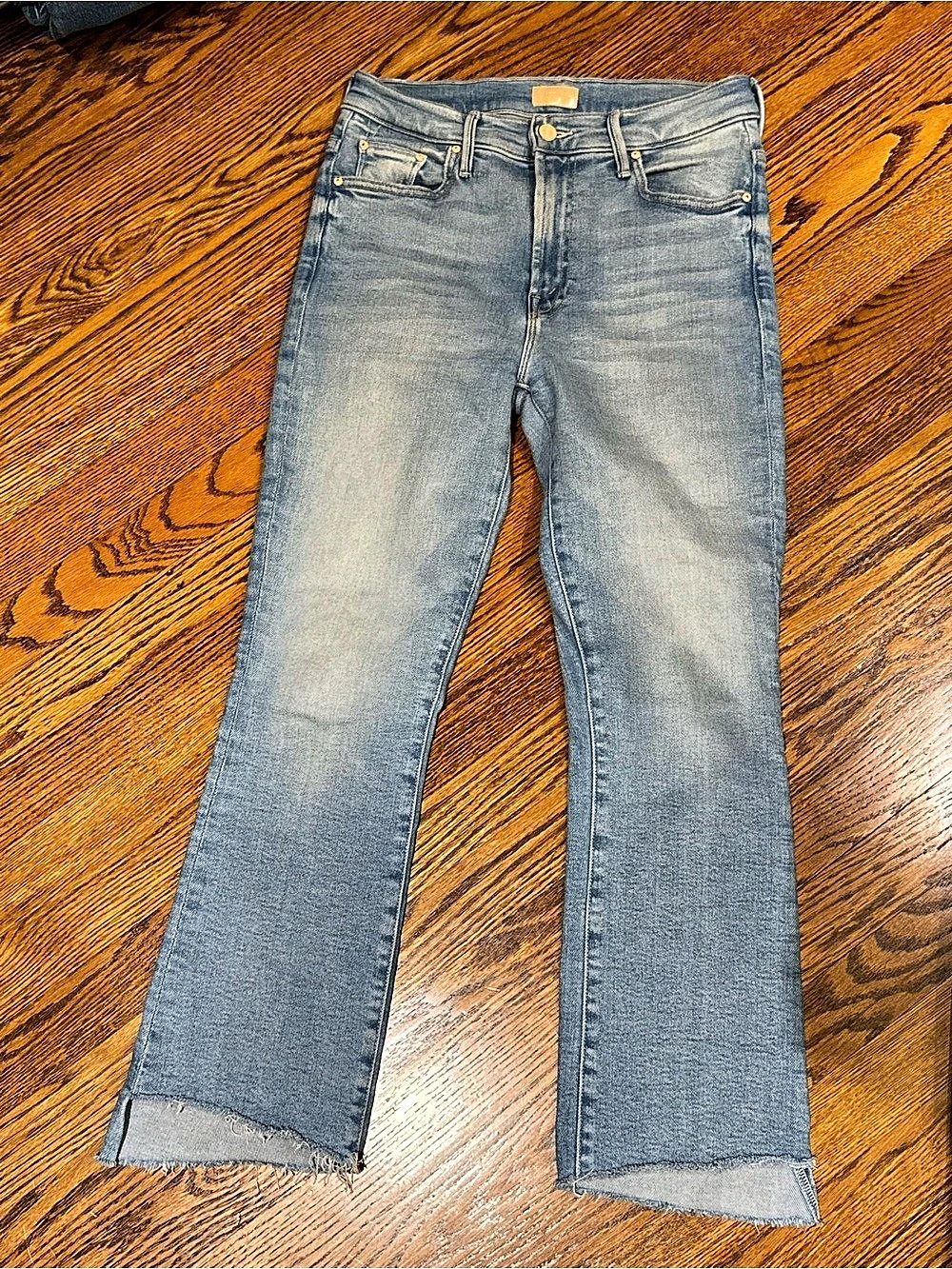 MOTHER The Insider Crop Step Fray Straight Leg Jeans Waist 27 Blue